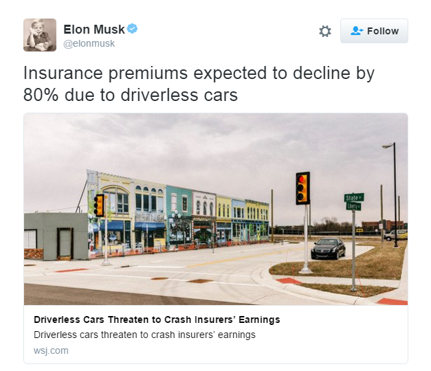 Tuit Elon Musk sobre Seguros